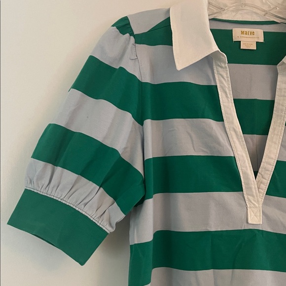 Anthropologie Maeve Green and Gray Striped Top - Picture 3 of 6